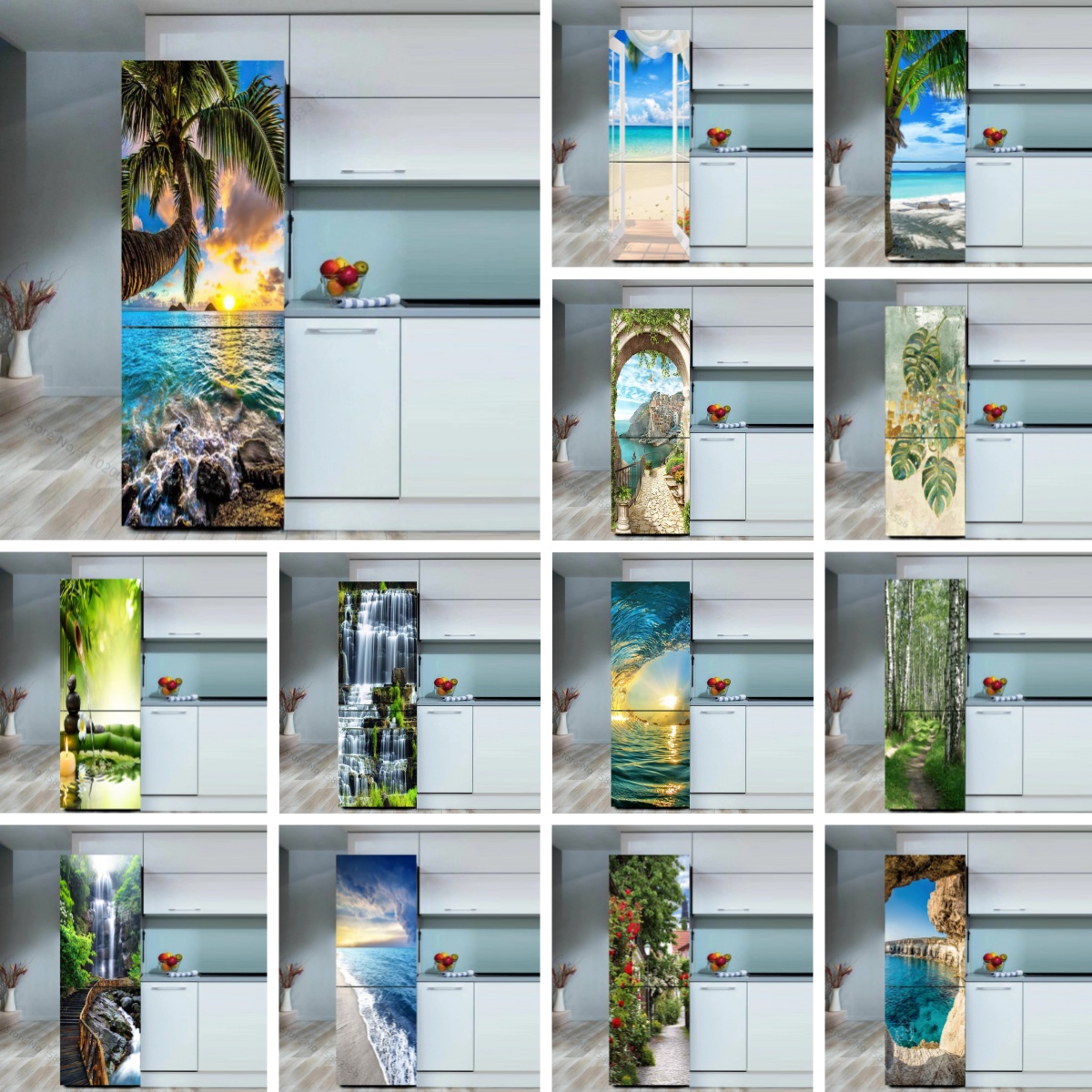Seaside Beach Fridge Sticker D - Full Cover Adhesive reseña y precio